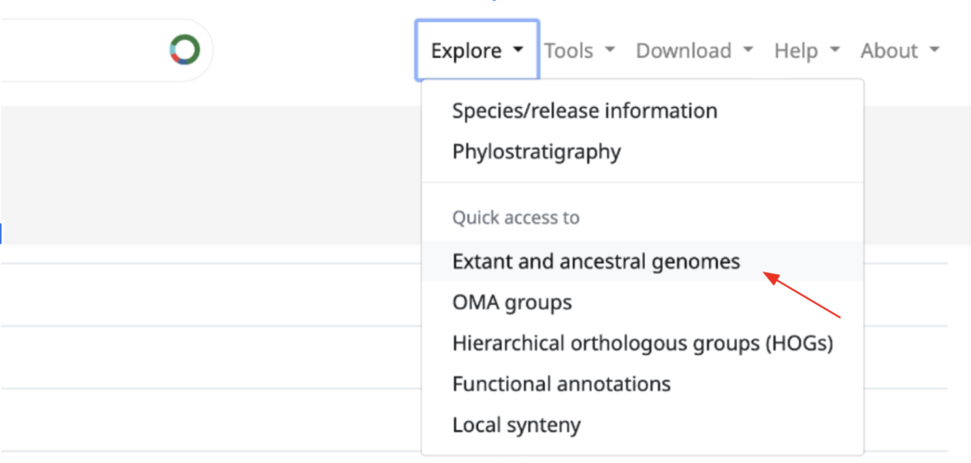 Explore > Extant and ancestral genomes